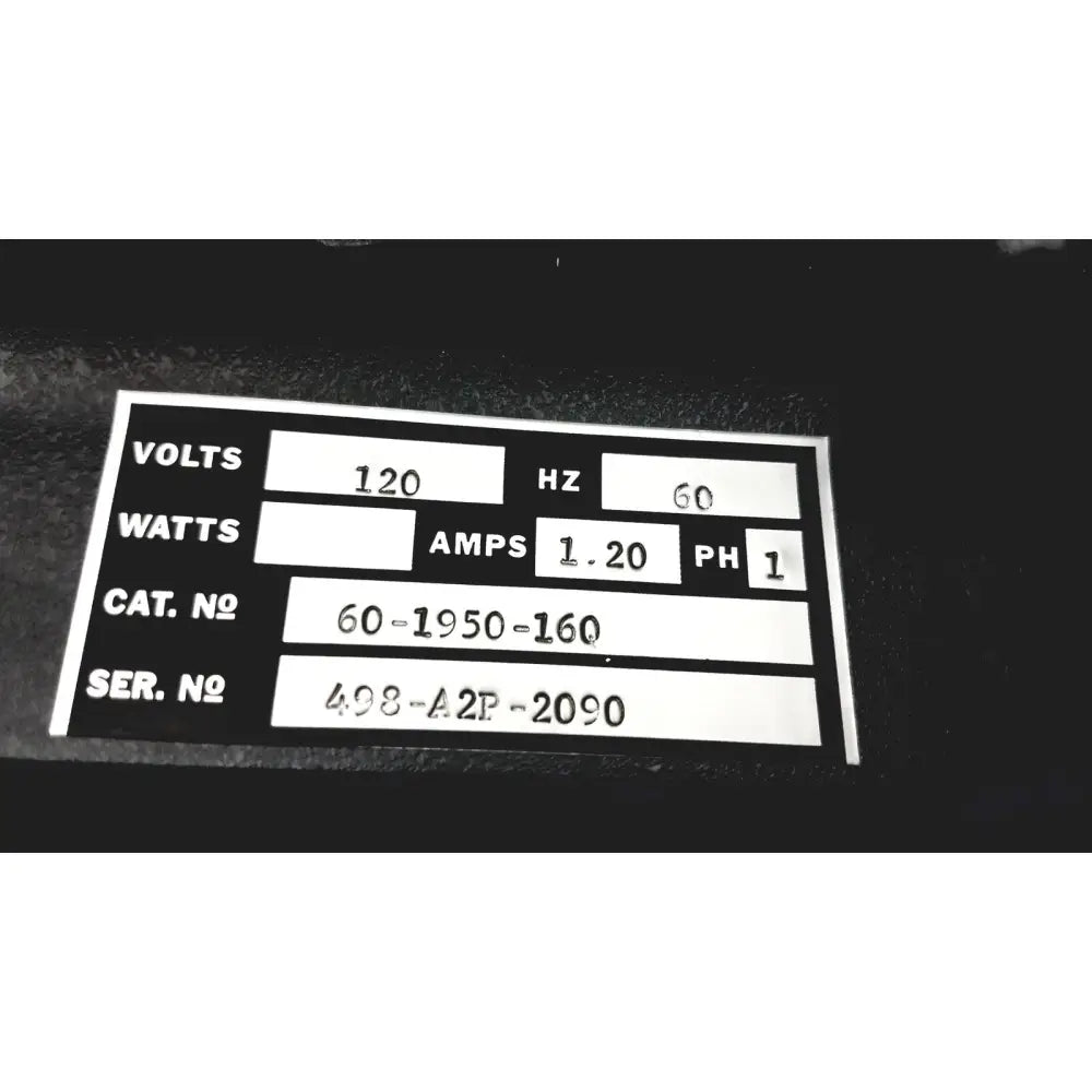 Black and white electrical specification label on the back of automet 2 variable speed grinder-polisher 120v showing voltage and amperage