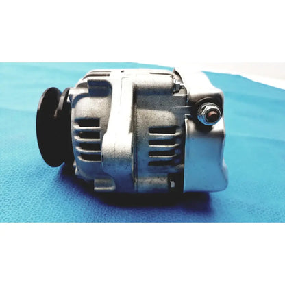 Silver metallic automotive alternator for spare with black pulley and bolted terminals for reliable reuse medical applications