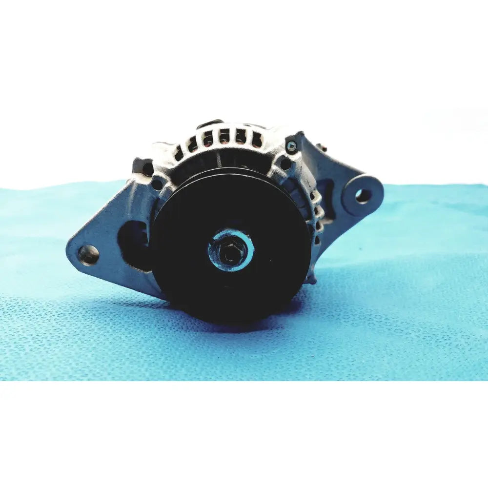 Black and silver automotive alternator with ribbed housing and mounting brackets for automotive alternator reuse medical spare