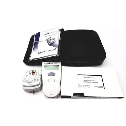 White plastic avosure pt pro+ prothrombin time system device with digital display and circular button for blood testing
