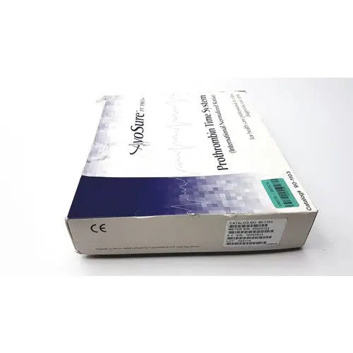 The avosure pt pro+ pro+ prothrombin time system box features white and blue packaging with printed text for accurate testing