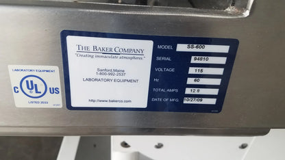 Stainless steel baker ss-600 sterilshield positive pressure isolator with blue and white label model ss-600 115v sn 94810