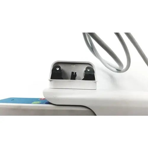 White plastic housing of barco jaohandset hs000aipcba1 showing two black circular components for reuse medical use