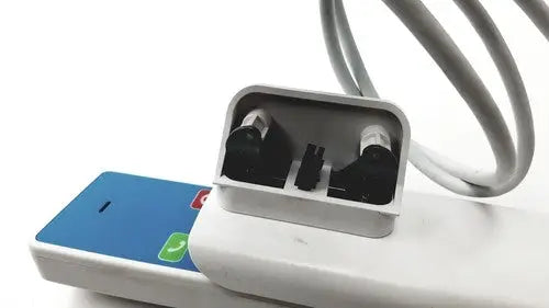 White plastic power strip with blue and green buttons for reuse medical use barco jaohandset hs000aipcba1 product