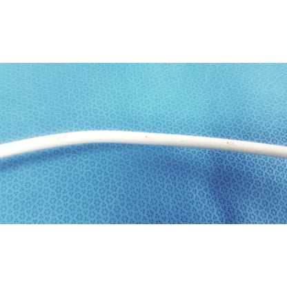 A white bard 21fr maloney tapered tungsten-filled esophageal bougie with minor surface imperfections on blue background