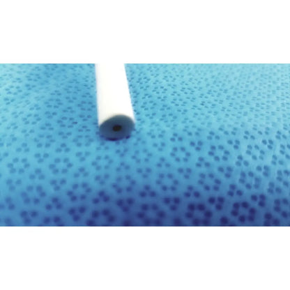 White cylindrical bard 21fr maloney tapered tungsten-filled esophageal bougie with small hole on blue surface