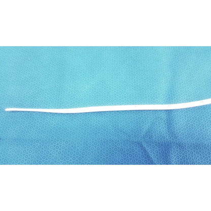 A slender white bard 21fr maloney tapered tungsten-filled esophageal bougie catheter tube on a blue surface