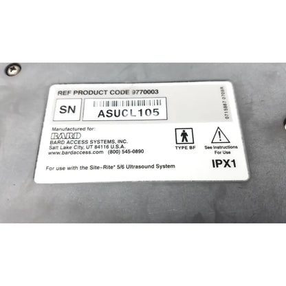 White rectangular label with black text and barcode showing bard access tls ii usb based sensor product details
