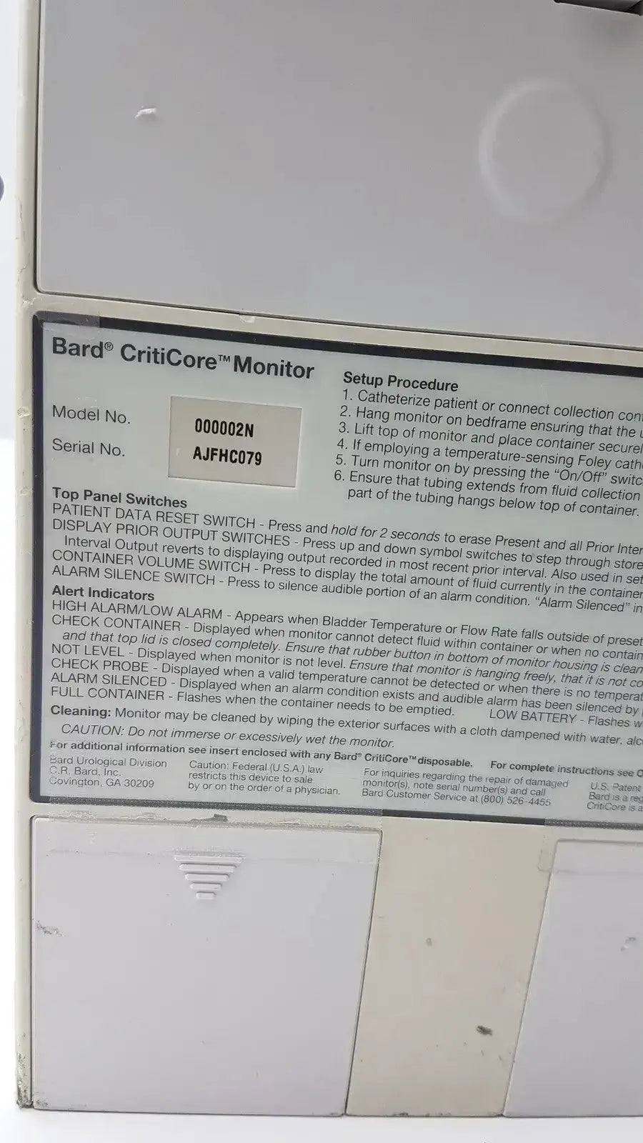 BARD CritiCore Fluid Output and Temperature Monitor 000002N Patient Monitoring Equipment, second-hand product photo 5