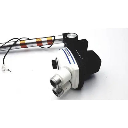 White and black bausch and lomb stereozoom 4 binocular microscope with silver accents blue stripes and zoom range 0.7x to 3.0x for reuse medical use