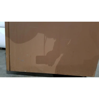 Brown slightly reflective cabinet door with visible wear on beckman j2-21 refrigerated centrifuge for laboratory use