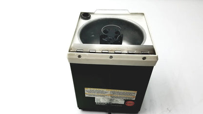 Black and silver beckman microfuge with stainless steel basin and 6-position rotor for reuse medical applications