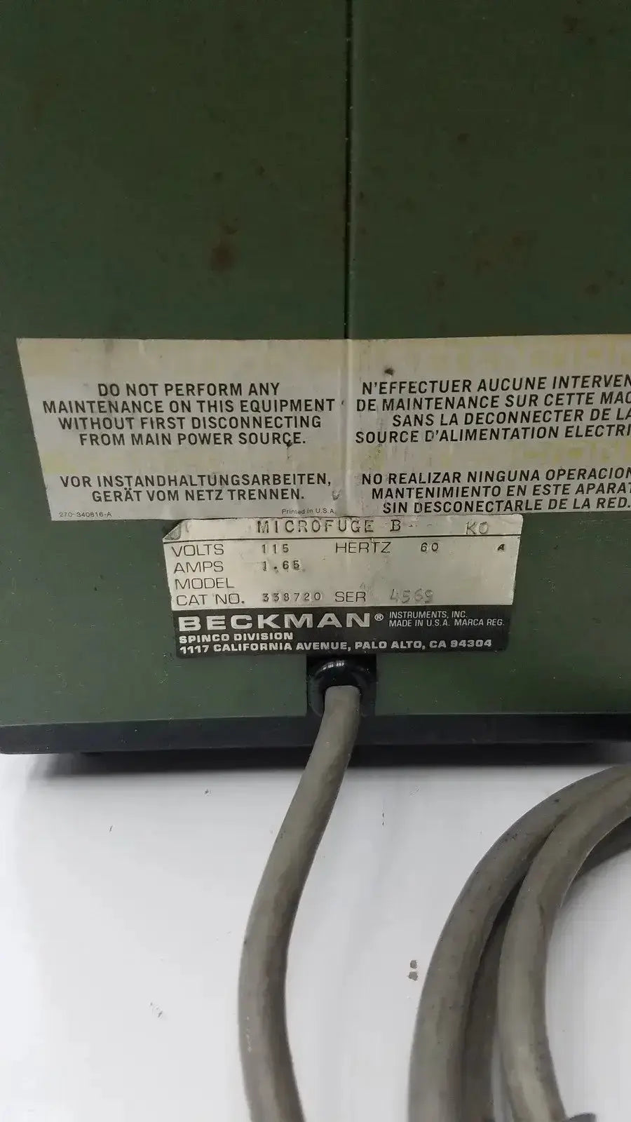 Beckman Coulter Beckman Microfuge B Cat No. 338720 Microcentrifuge, second-hand product photo 7