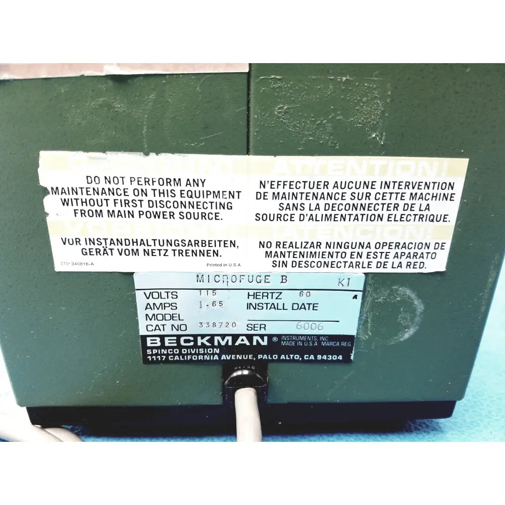 Beckman Microfuge B Laboratory Centrifuge 338720 - Laboratory Centrifuge