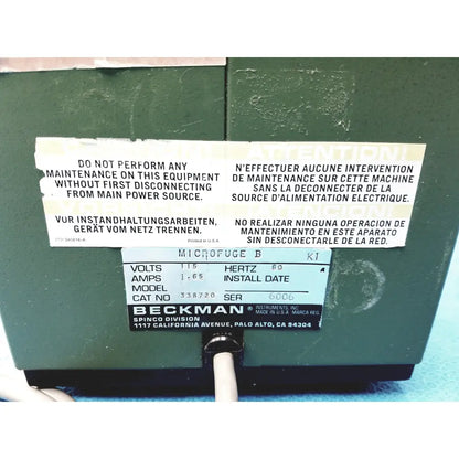 Beckman Microfuge B Laboratory Centrifuge 338720 - Laboratory Centrifuge