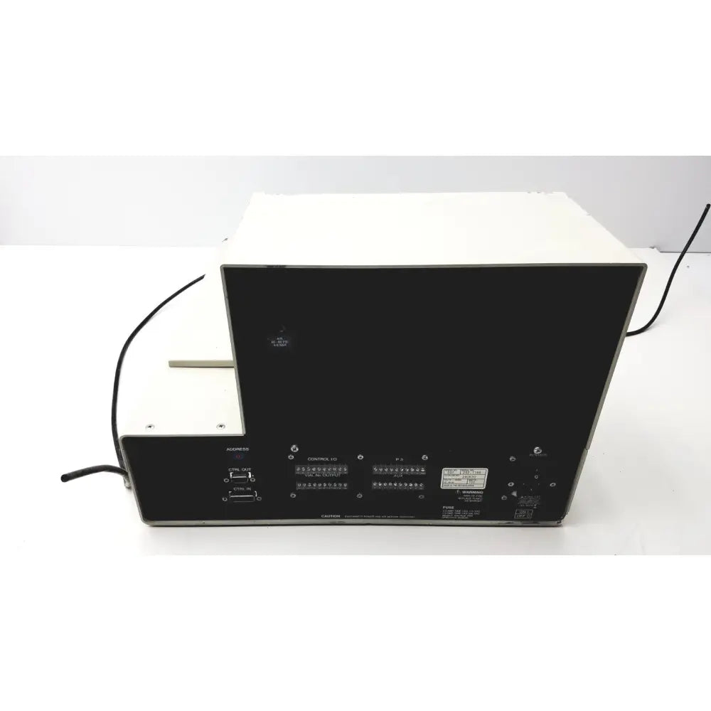 Backside of white and black beckman system gold autosampler 507 with multiple ports for hplc laboratory reuse medical use