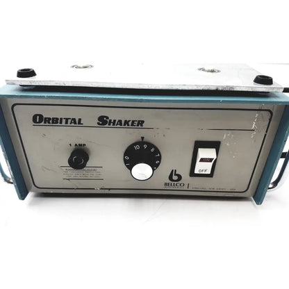 Bellco orbital shaker 7744-02020 as-is with teal frame silver control panel black dials on off switch and visible wear