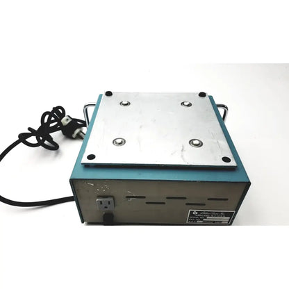 Teal and silver industrial heating plate with metal construction and four mounting screws for bellco orbital shaker 7744-02020 as-is