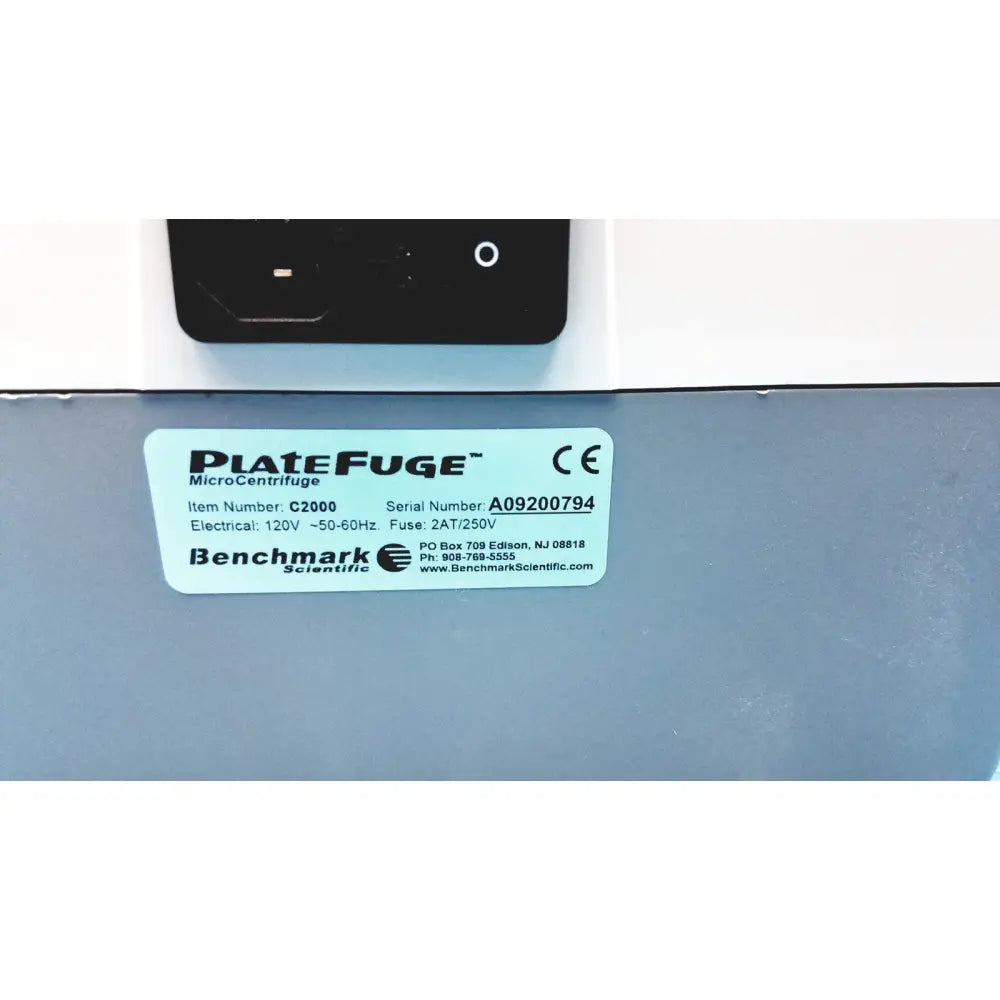 Benchmark platefuge c2000 white and gray microplate microcentrifuge with black control panel for laboratory use