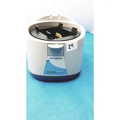 White and gray benchmark platefuge c2000 microplate microcentrifuge with black interior rotor components