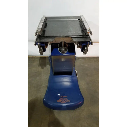 Blue berchtold d850 operon surgical table with carbon fiber top and metallic frame for medical use