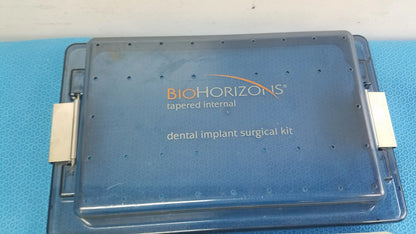 Blue plastic case for bio horizons tapered internal dental implant surgical kit designed for precise implant placement
