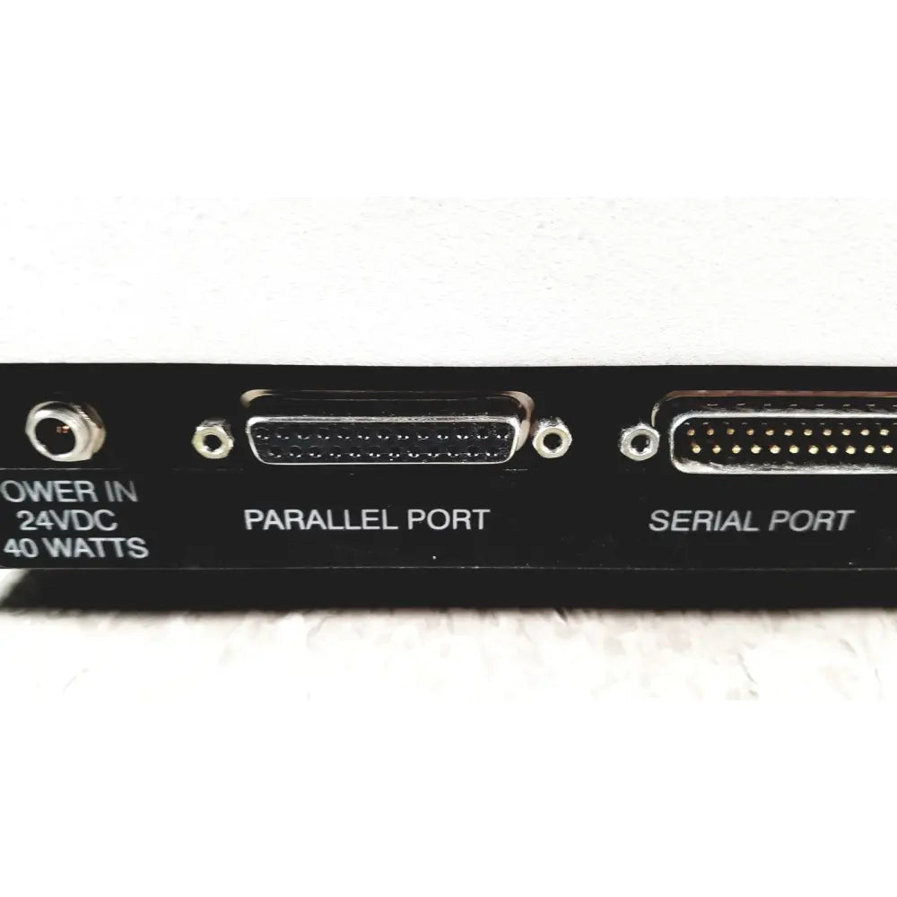 Black biosystems elx800 universal microplate reader back side showing parallel and serial port metallic connectors