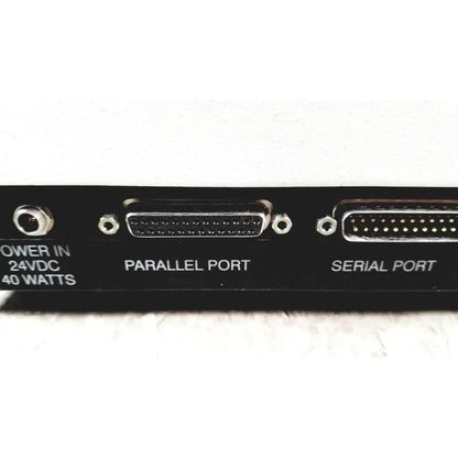 Black biosystems elx800 universal microplate reader back side showing parallel and serial port metallic connectors