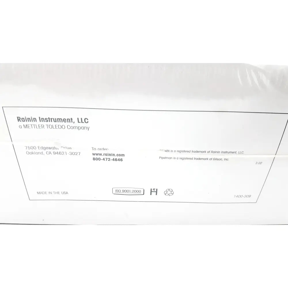 White paper label with black text for rainin instrument bioclean precision pipette tips 1000ul 1000 tips in 10 racks