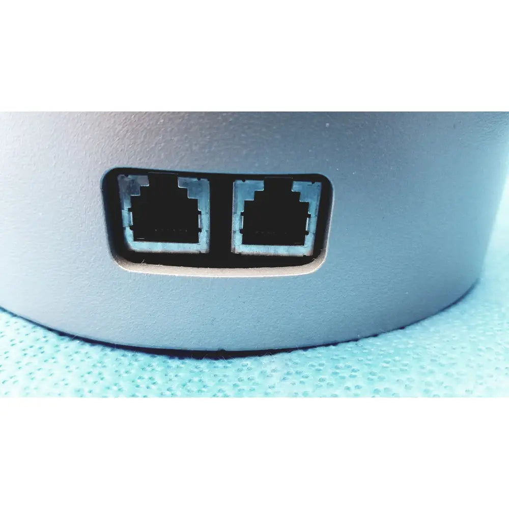 Gray cylindrical biodex medical systems wipe test counter 075-594 with two built-in ethernet ports on the back side