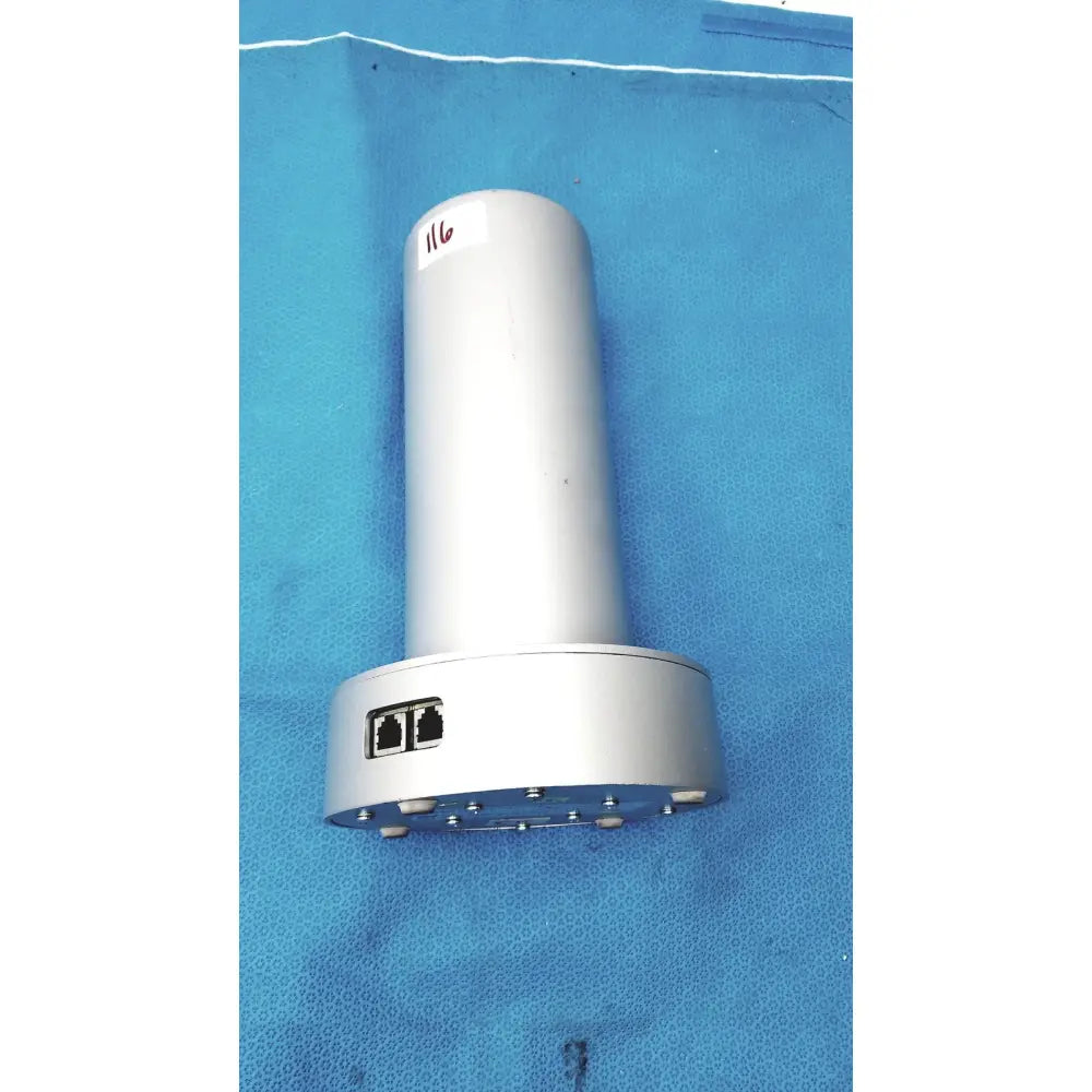 Silver cylindrical biodex medical systems wipe test counter with two ethernet ports and circular base with screws