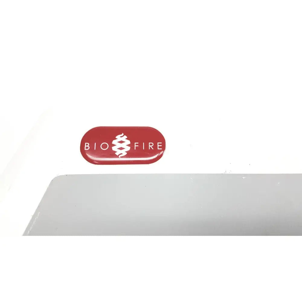 Red oval-shaped biofire diagnostics filmarray logo sticker with white lettering and stylized flame for multiplex pcr system