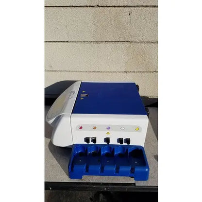 Blue and white biomerieux previ color gram 414292 automatic slide stainer with multiple buttons and test tube slots