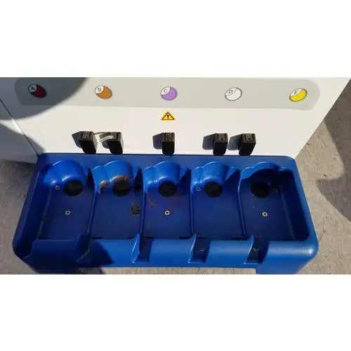 Blue plastic biomerieux previ color automatic slide stainer with five charging slots and colored indicator lights