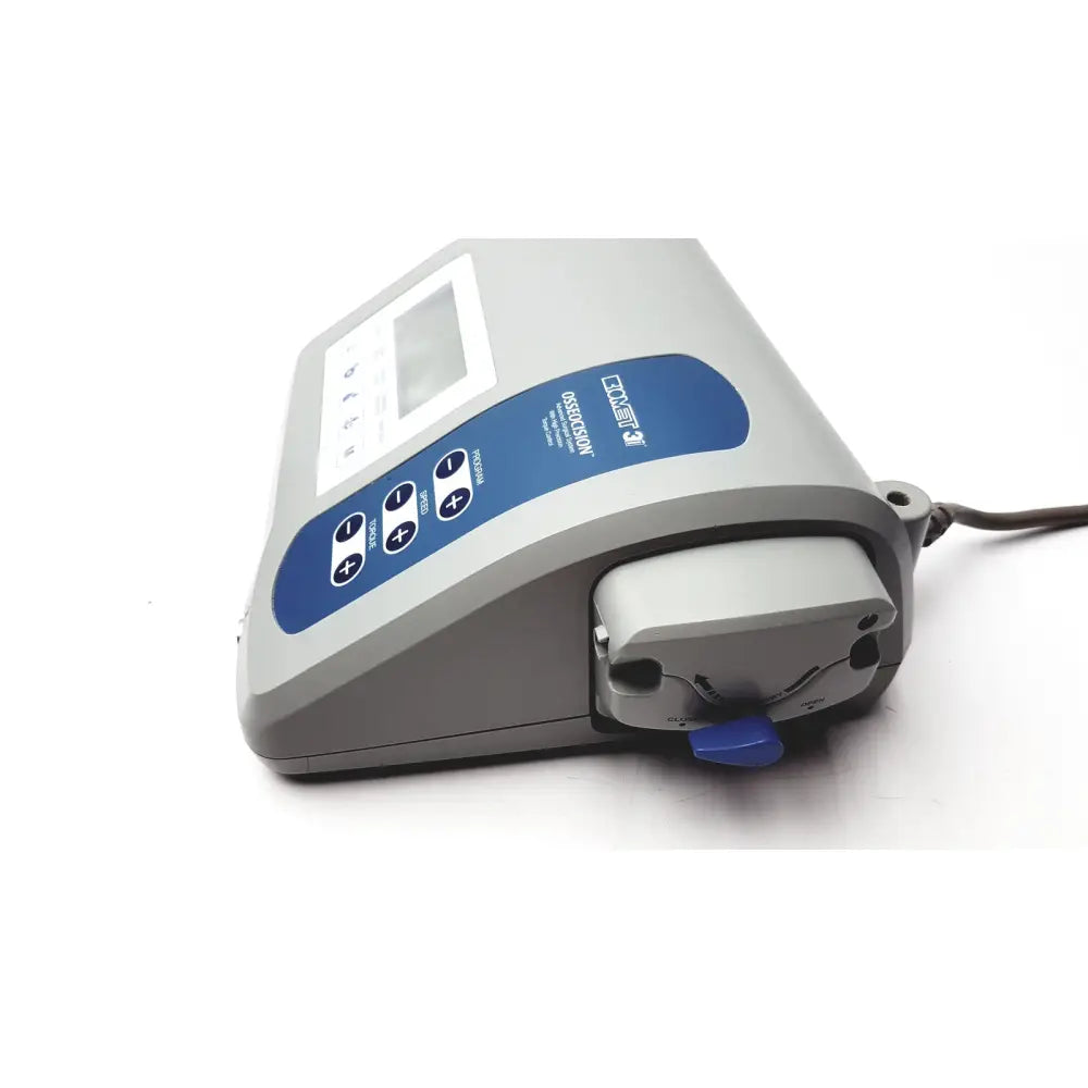 Gray and blue biomet 3i osseocision ne111 advanced surgical drill system with digital display control buttons and ported side panel