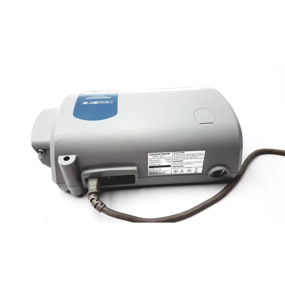 Gray biomet 3i osseocision ne111 advanced surgical drill system with blue label and attached power cord