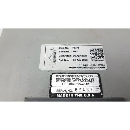 Black and white calibration label on the back of a biotek lionheart multiparameter simulator untested product