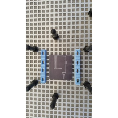 Dark brown summit medical UA2438 instrument sterilization tray with white schematic outline and blue mounting brackets