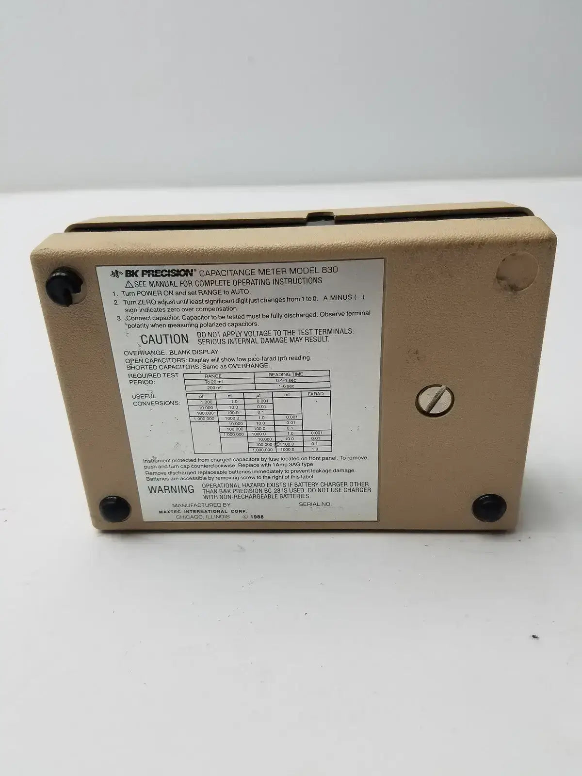 BK Precision Autoranging Capacitance Meter 830 Capacitance Meter, second-hand product photo 8