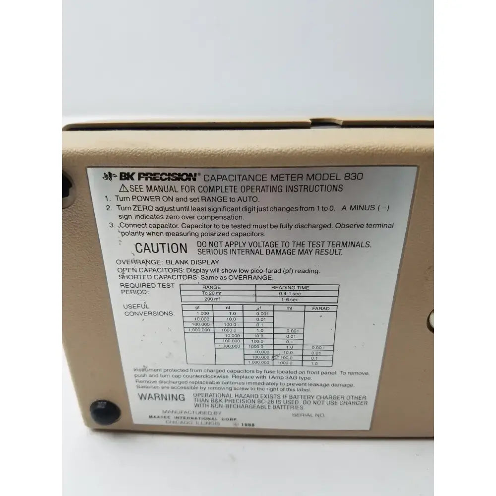 BK Precision Autoranging Capacitance Meter 830 Capacitance Meter, second-hand product photo 9