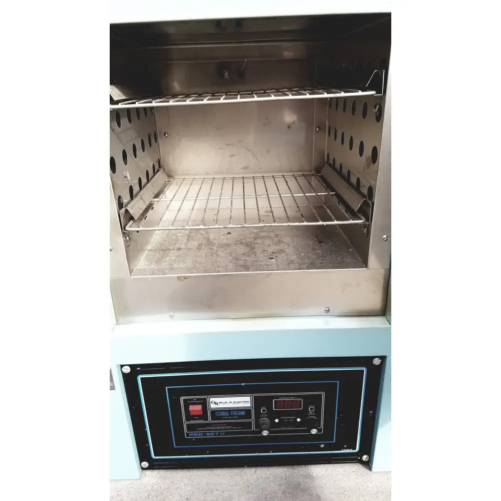Industrial stainless steel blue m ov-472a-3 constant temperature electric oven with black control panel and red digital display