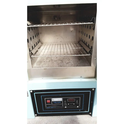 Industrial stainless steel blue m ov-472a-3 constant temperature electric oven with black control panel and red digital display