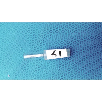 Clear glass borosilicate glass laboratory stopper with white label and number 61 for durable chemical resistance