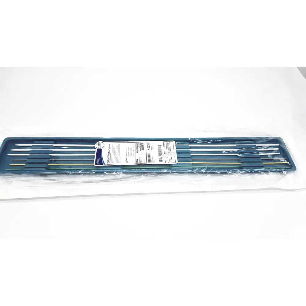 Set of ten stainless steel surgical forceps in teal case for Boston Scientific ureteral dilation system M0062401000
