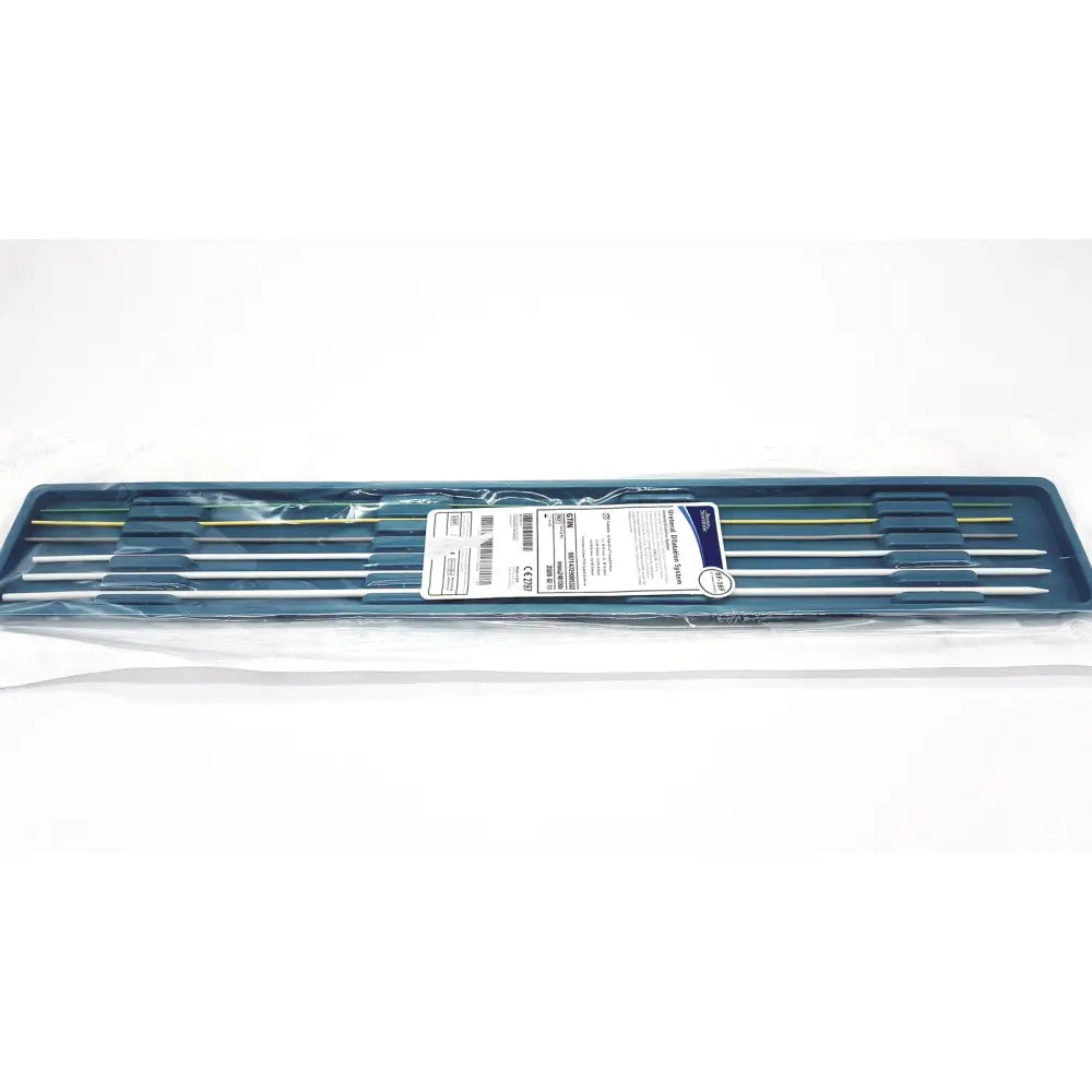 Blue plastic case containing silver metal welding electrodes for Boston Scientific ureteral dilation system M0062401000
