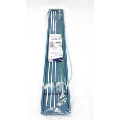 Set of five sterile metallic medical needles in a teal tray for Boston Scientific ureteral dilation system M0062401000