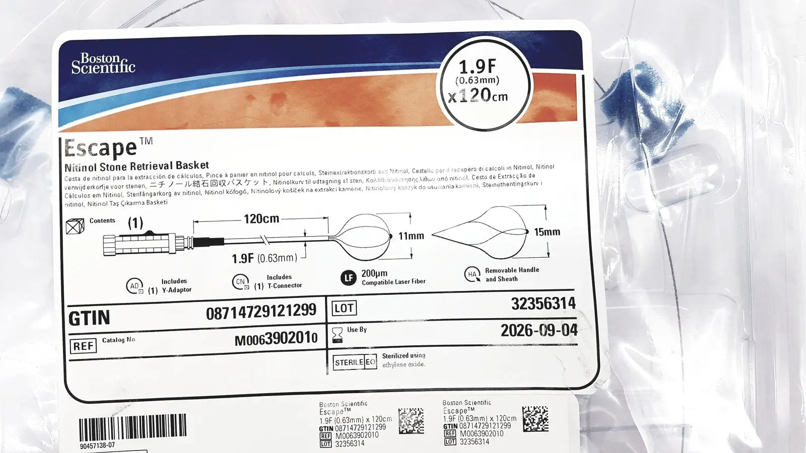 Boston Scientific Zero Tip Nitinol Retrieval Basket 2.4f X 120cm, M0063902010 Stone Retrieval Basket, new product photo 1