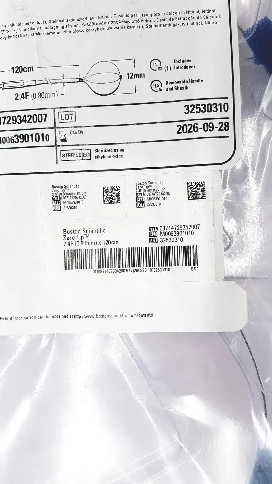 Boston Scientific Zero Tip Nitinol Retrieval Basket 2.4f X 120cm, Ref. M00639010 Nitinol Retrieval Basket, new product photo 2