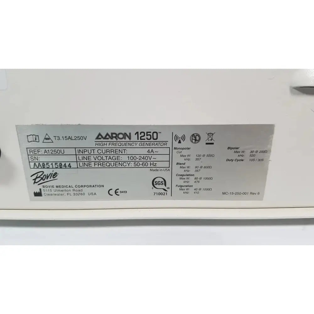 Bovie Aaron 1250 Electrosurgical Generator Electrosurgical Generator, second-hand product photo 7