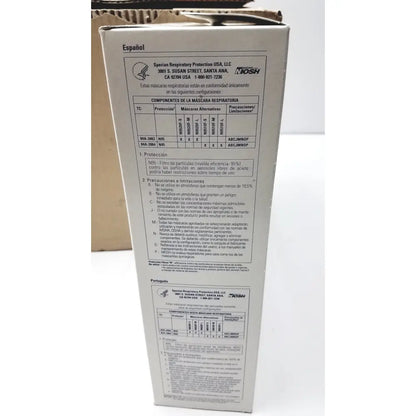 White cardboard box for n9510f flat fold respirators by niosh-certified sperian respiratory protection usa llc
